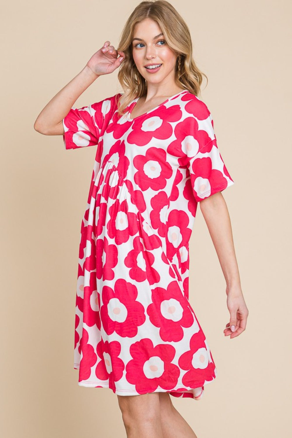 Flower Print Ruched Short Dress