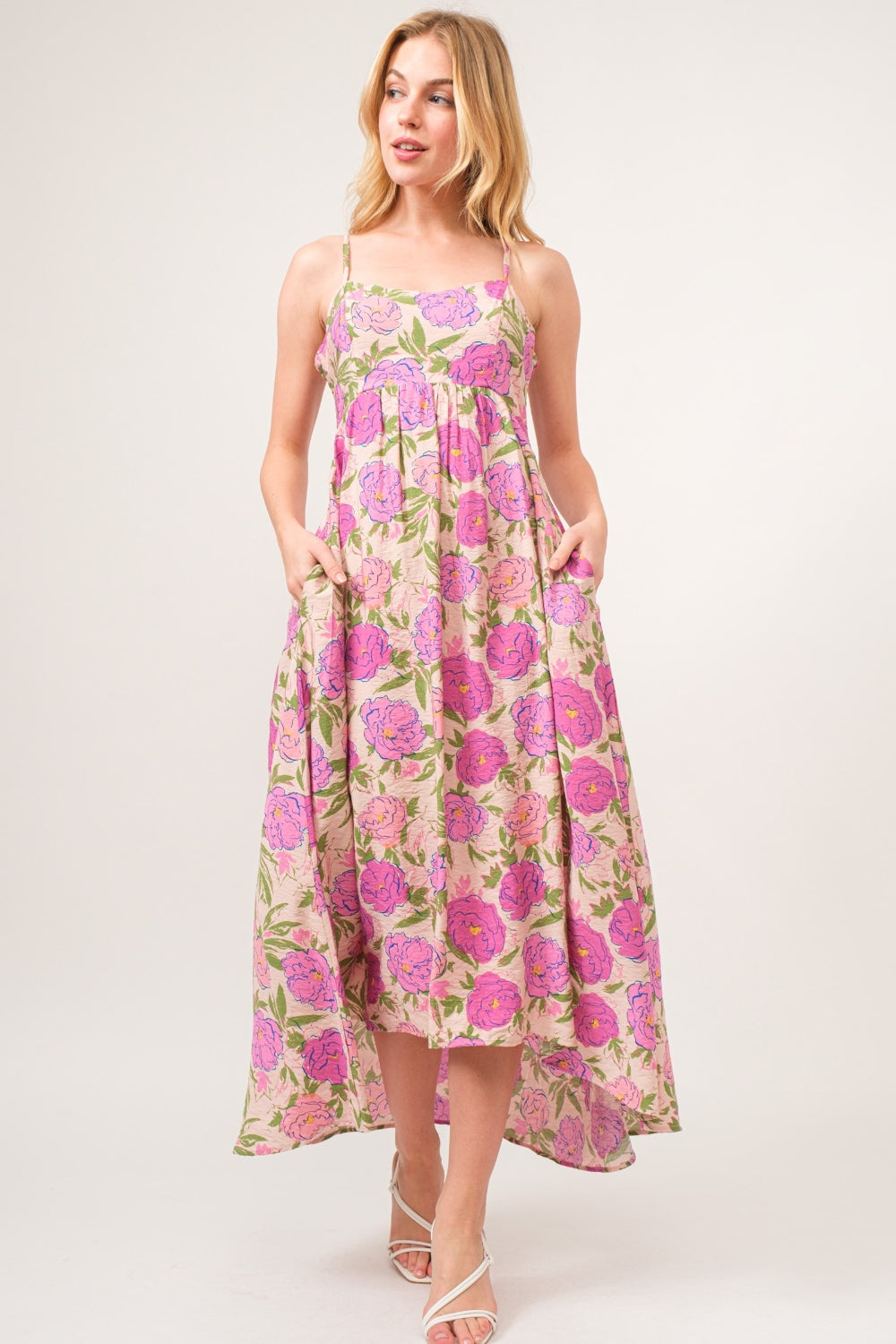 Floral High-Low Hem Cami Maxi Dress