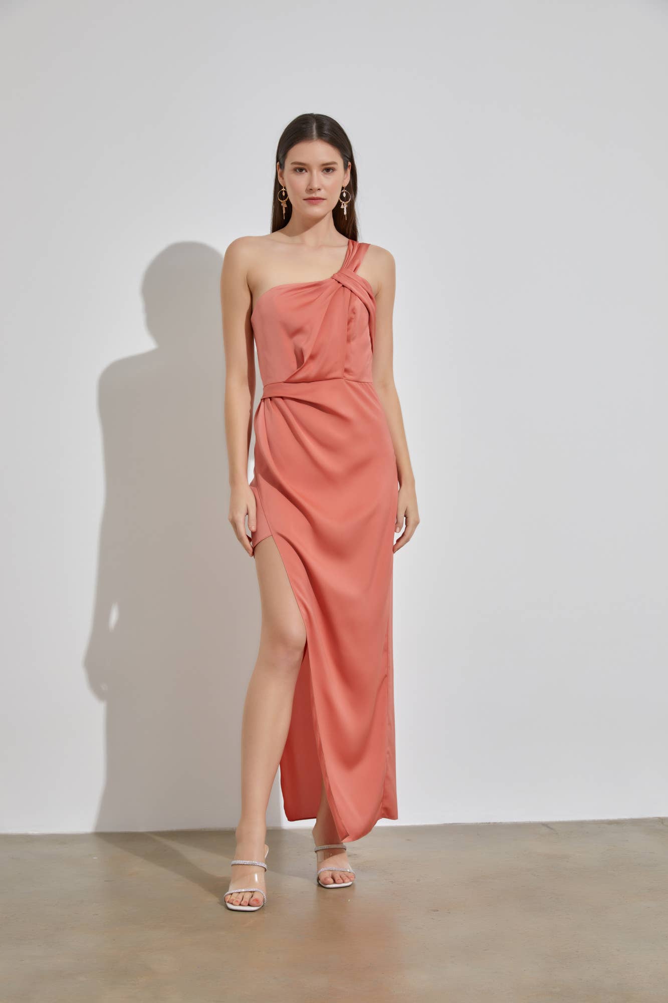 Peach one 2024 shoulder dress