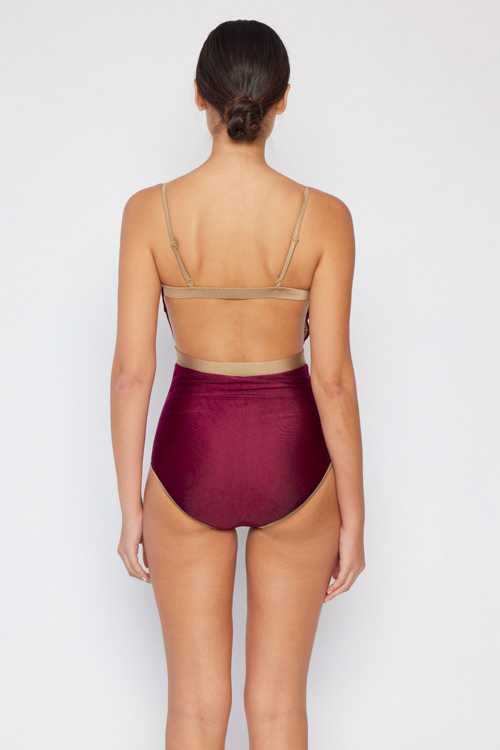 Swim Wave Break Contrast Trim One-Piece in Wine