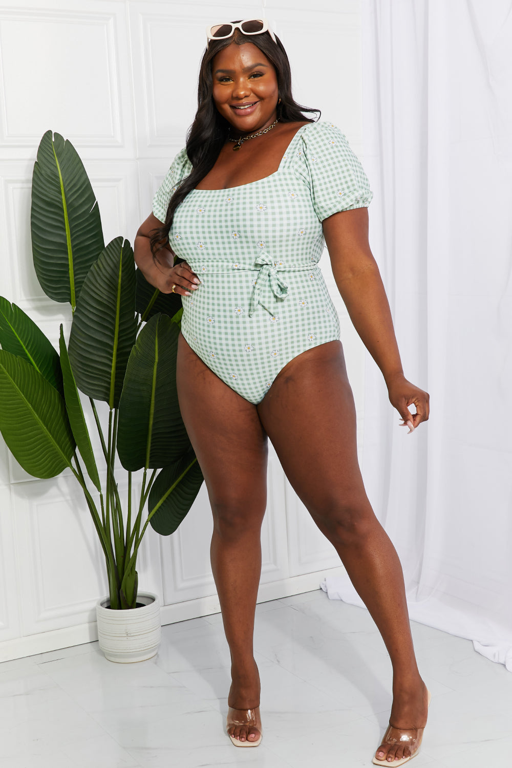 Swim Salty Air Puff Sleeve One-Piece in Sage