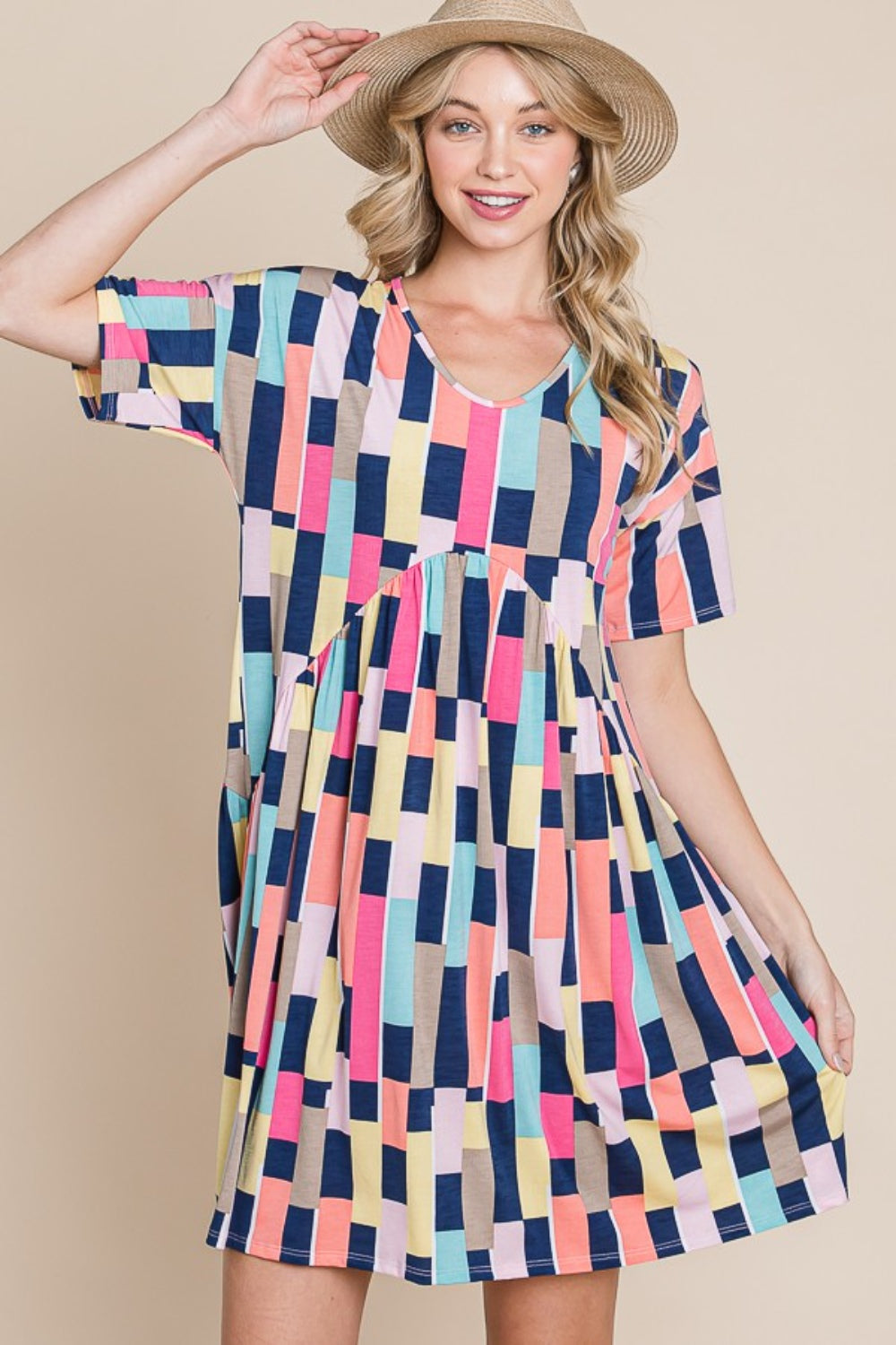 Ruched Color Block Short Dress