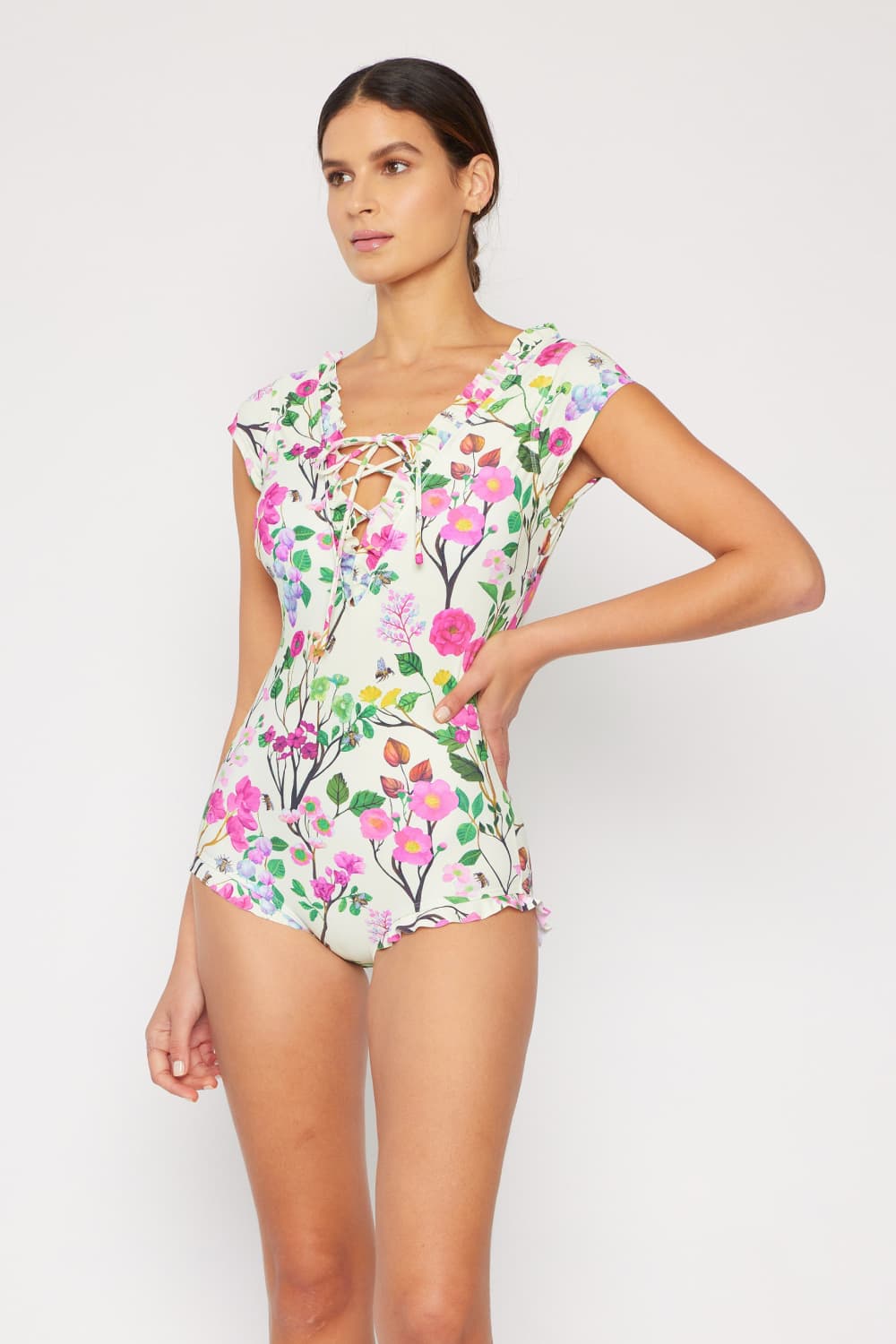 Swim Bring Me Flowers V-Neck One Piece Swimsuit Cherry Blossom Cream