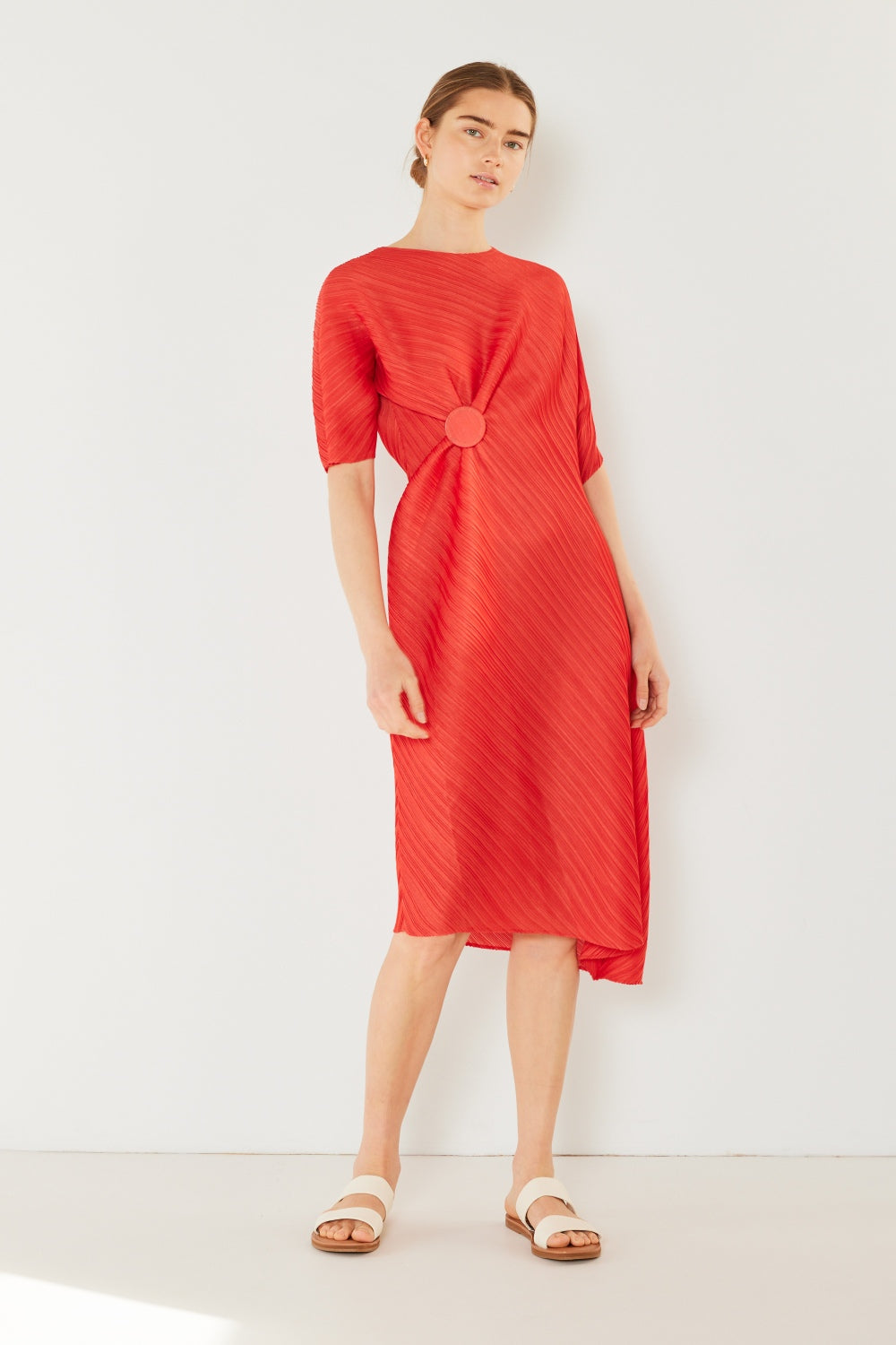 Swim Pleated Dolman Sleeve Midi Dress