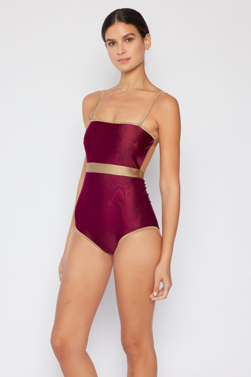 Swim Wave Break Contrast Trim One-Piece in Wine