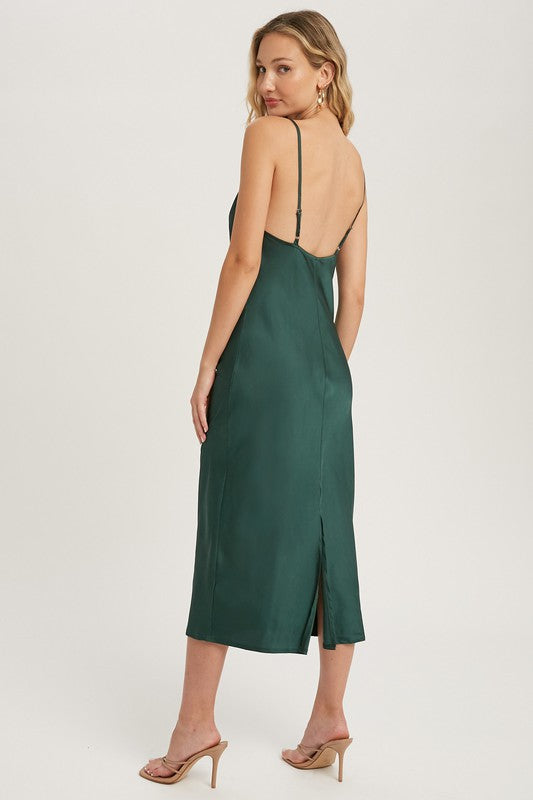 Satin Cowl Neck Midi Slip Dress