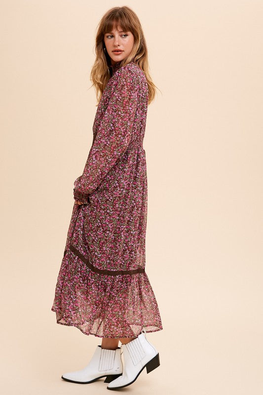 Gorgeous Floral Chiffon Midi Dress