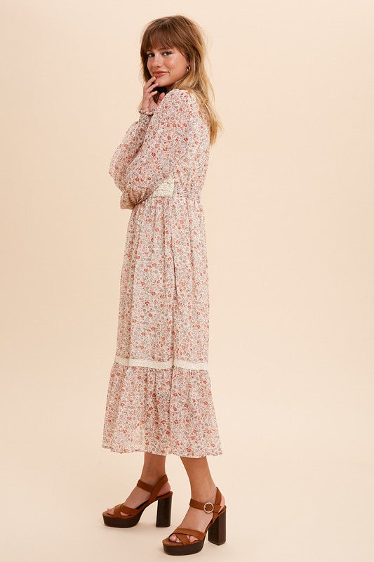 Gorgeous Floral Chiffon Midi Dress