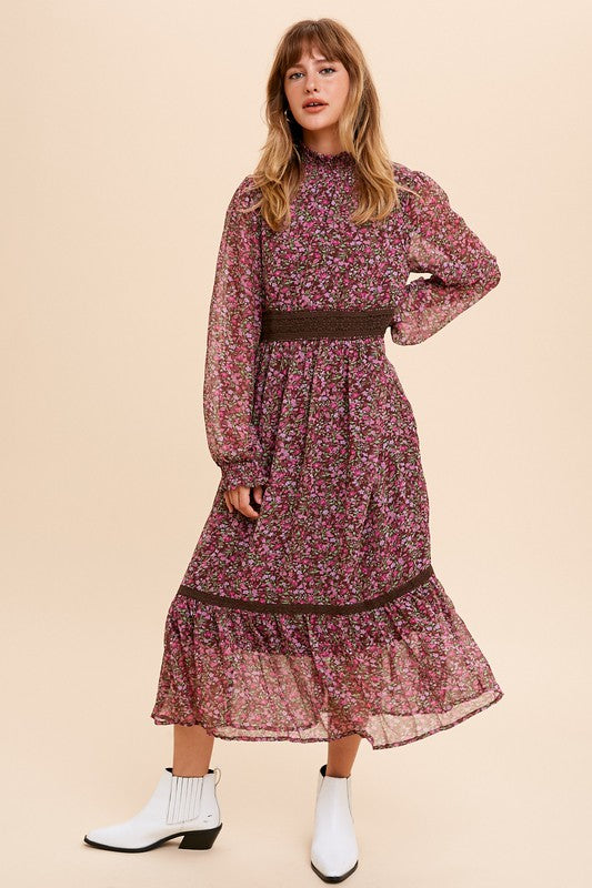 Gorgeous Floral Chiffon Midi Dress