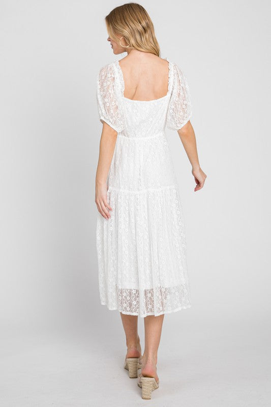 Lace Tiered Dress with Puff Sleeves