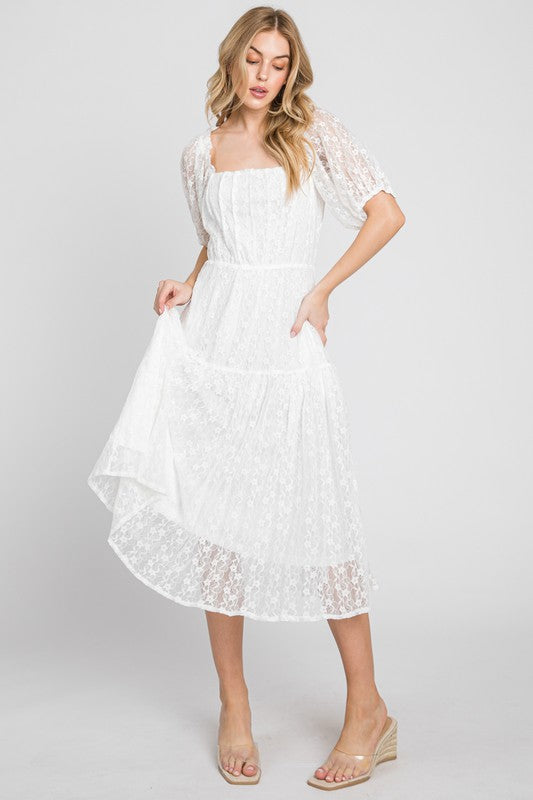 Lace Tiered Dress with Puff Sleeves