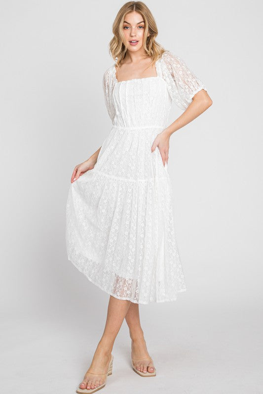 Lace Tiered Dress with Puff Sleeves