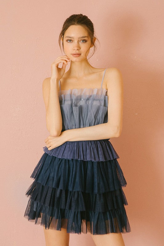 Multicolored Layered Tulle Mini Dress