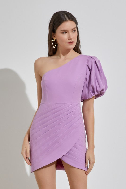 One Shoulder Ruffle  Mini Cocktail Dress