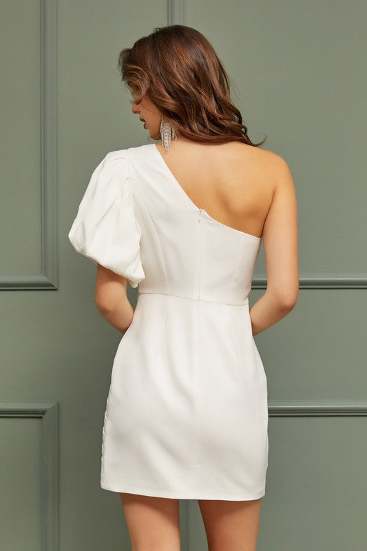 One Shoulder Ruffle  Mini Cocktail Dress