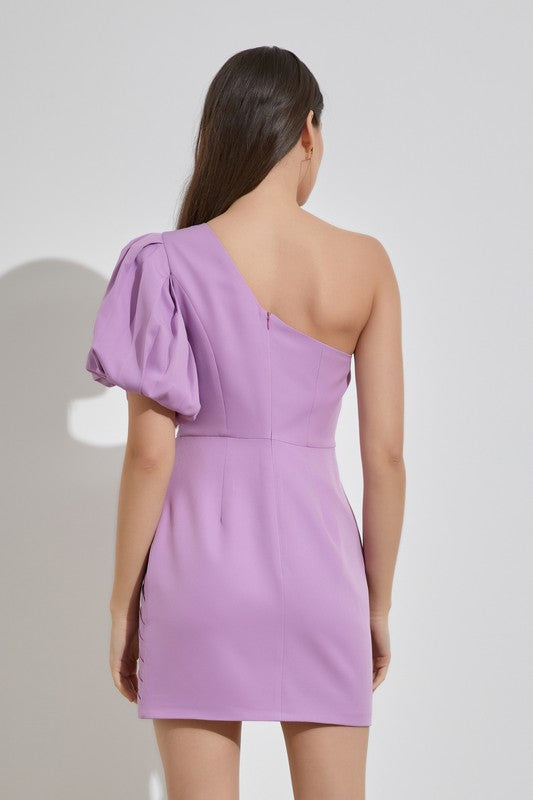 One Shoulder Ruffle  Mini Cocktail Dress