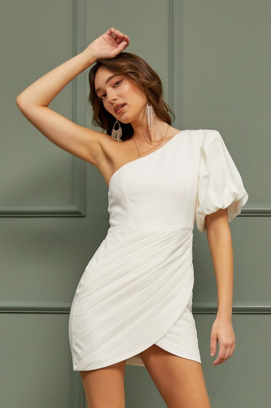 One Shoulder Ruffle  Mini Cocktail Dress