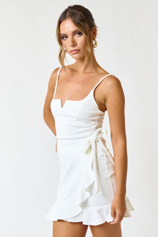 V-Neck, Wrapped-waisted mini dres