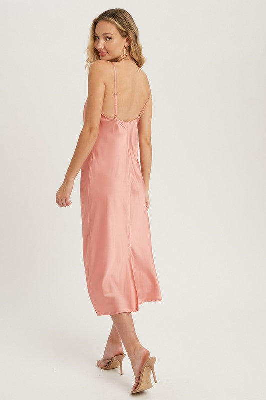 Satin Cowl Neck Midi Slip Dress