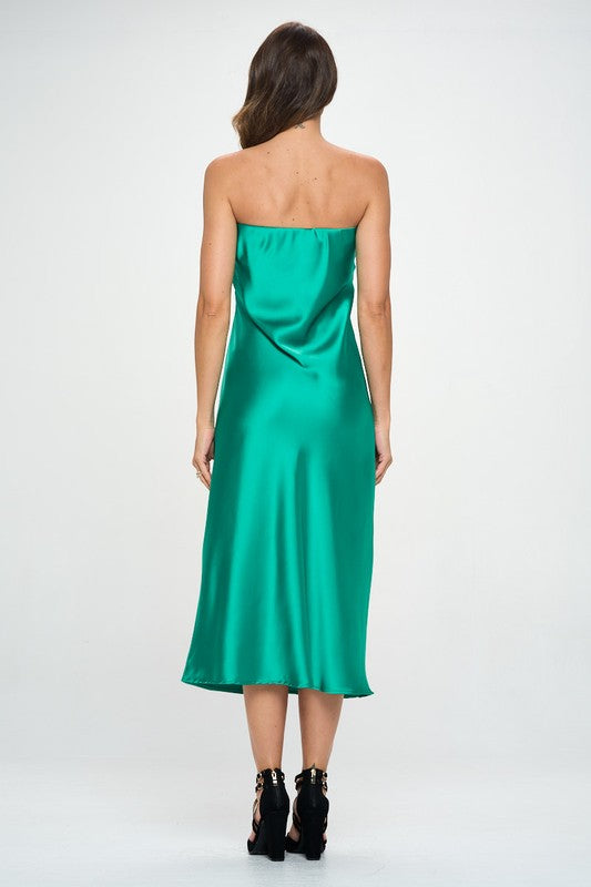 Jade Silky Satin Tube Draped Dress