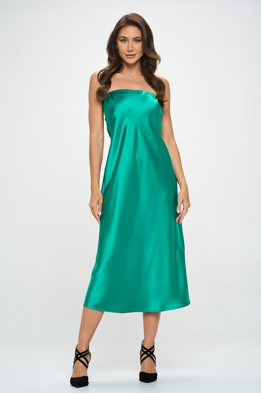 Jade Silky Satin Tube Draped Dress