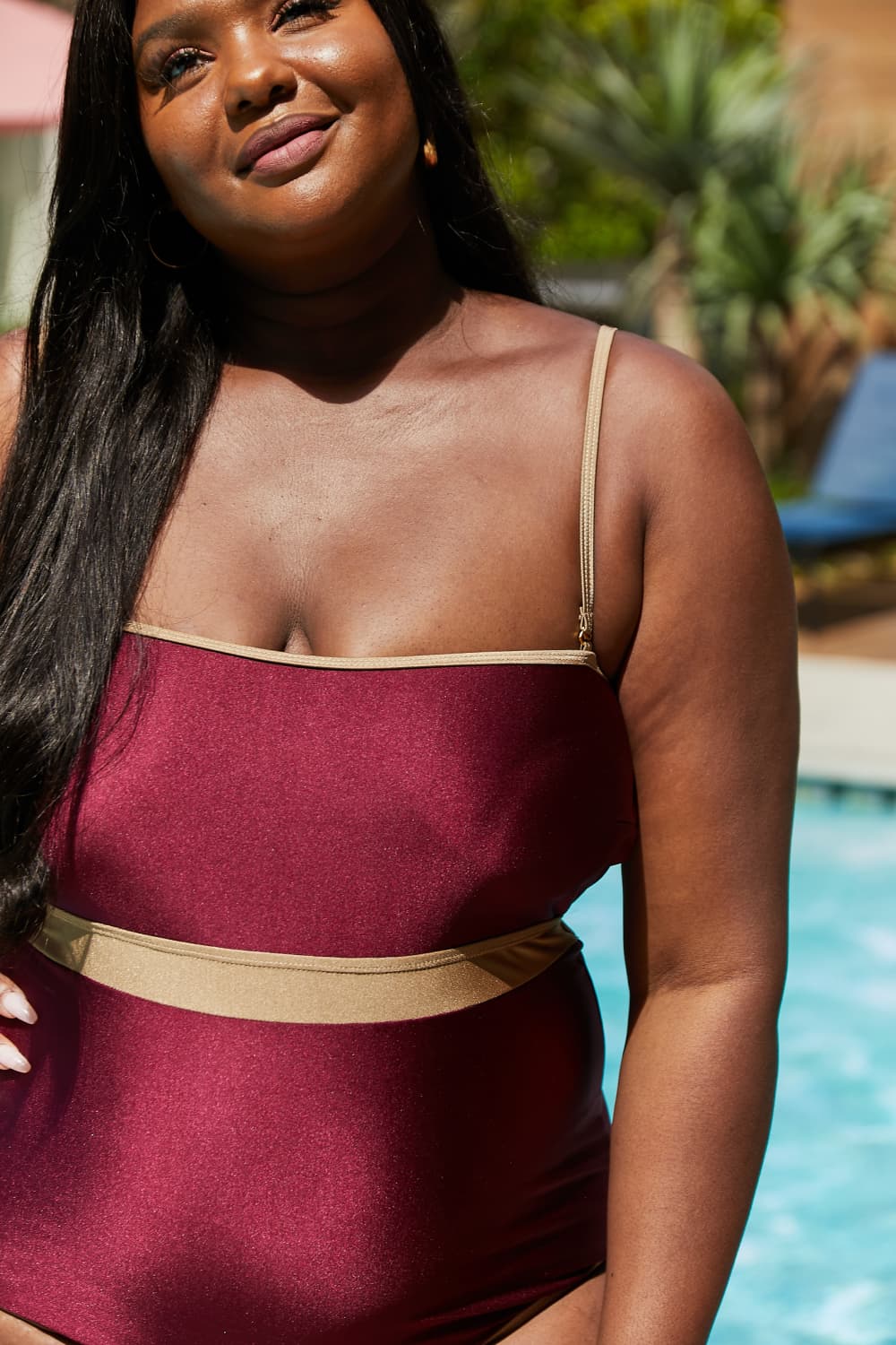 Swim Wave Break Contrast Trim One-Piece in Wine