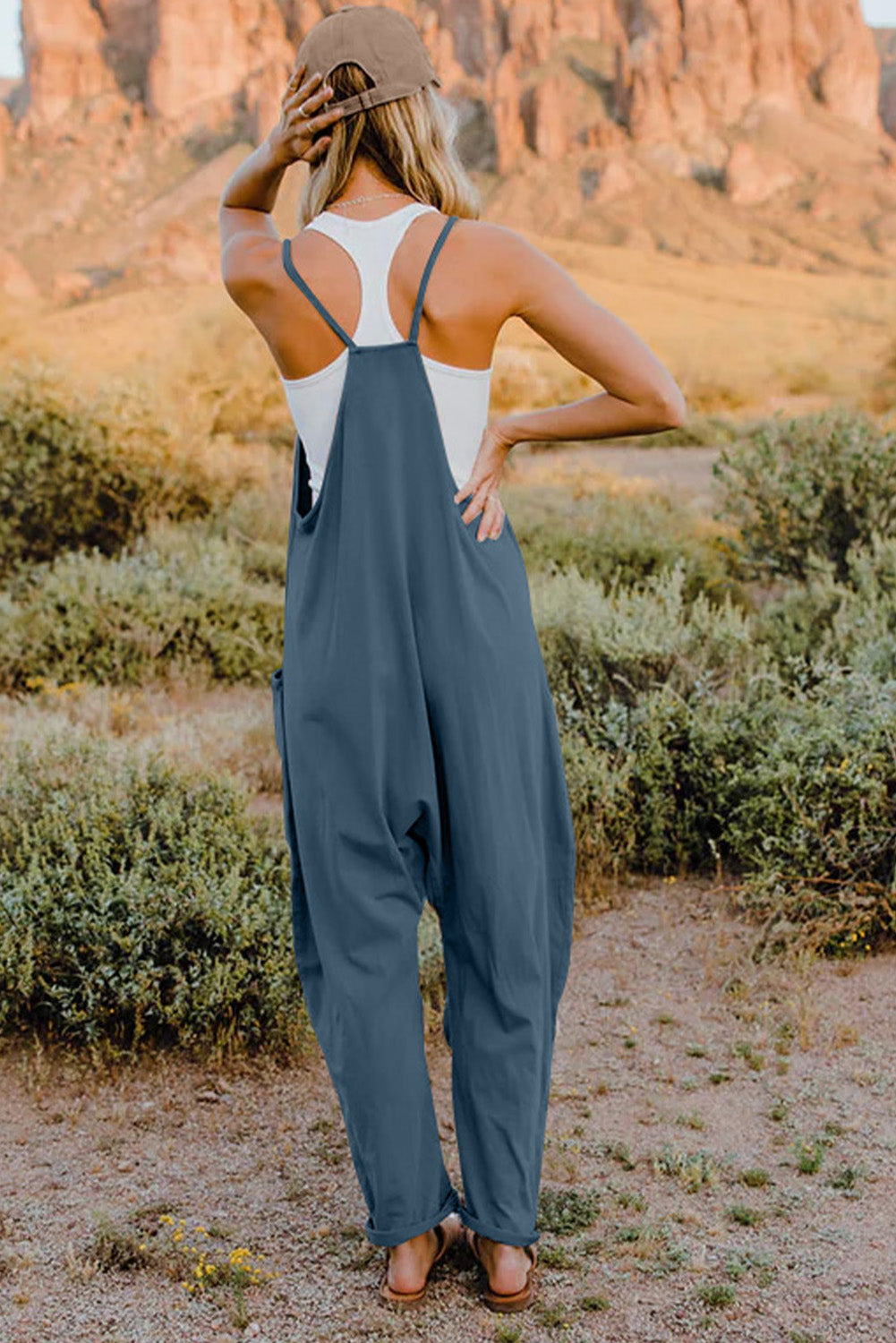 Full Size V-Neck Sleeveless Jumpsuit with Pockets