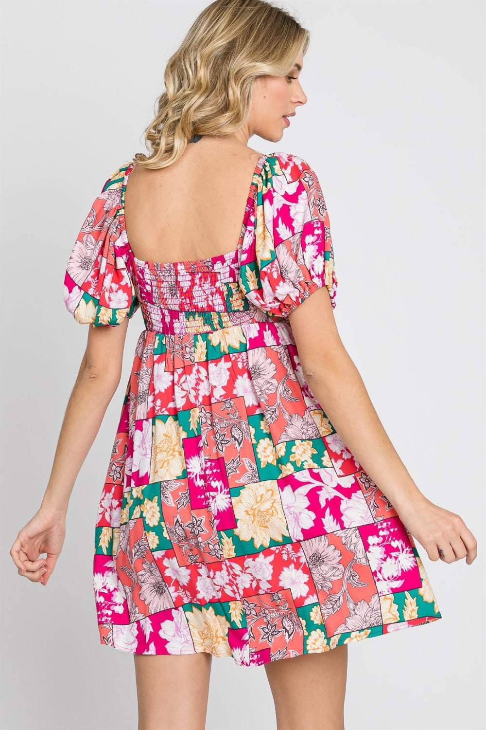 Floral Ruff Sleeve Short Dress