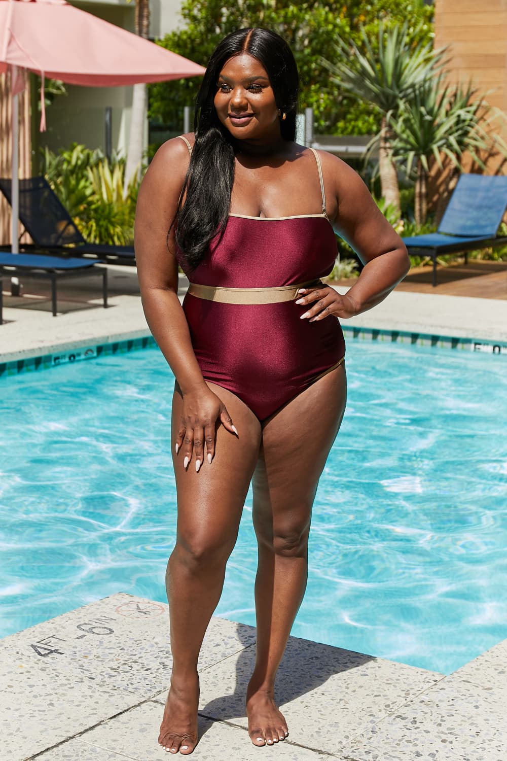 Swim Wave Break Contrast Trim One-Piece in Wine