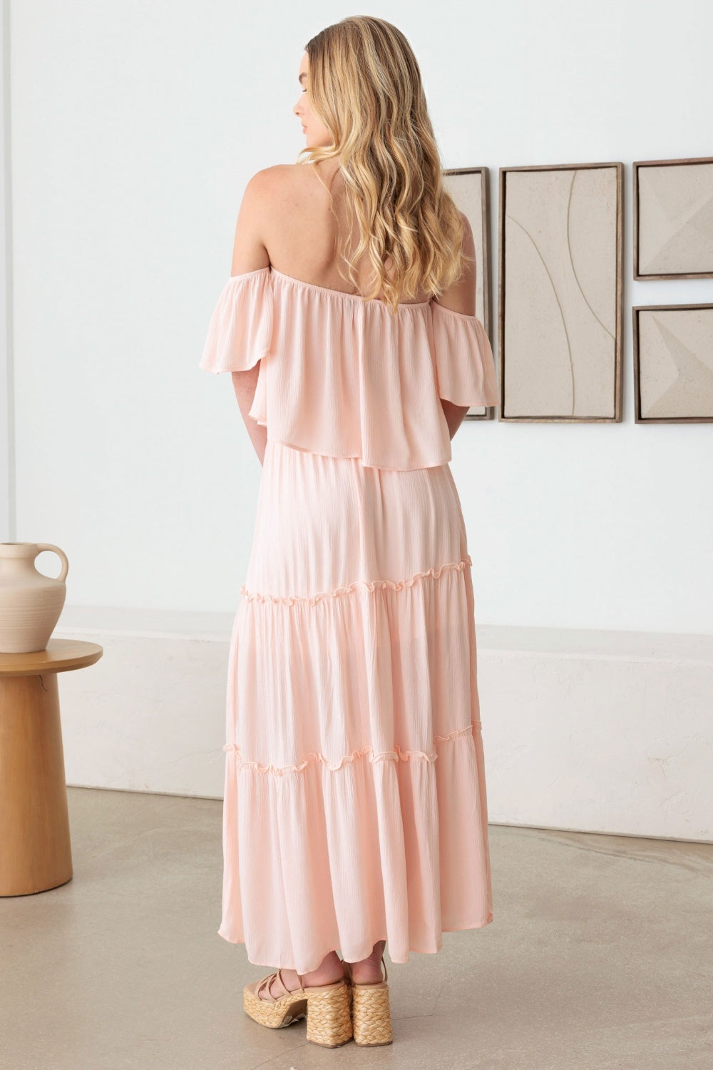 Frill Off-Shoulder Tiered Maxi Dress