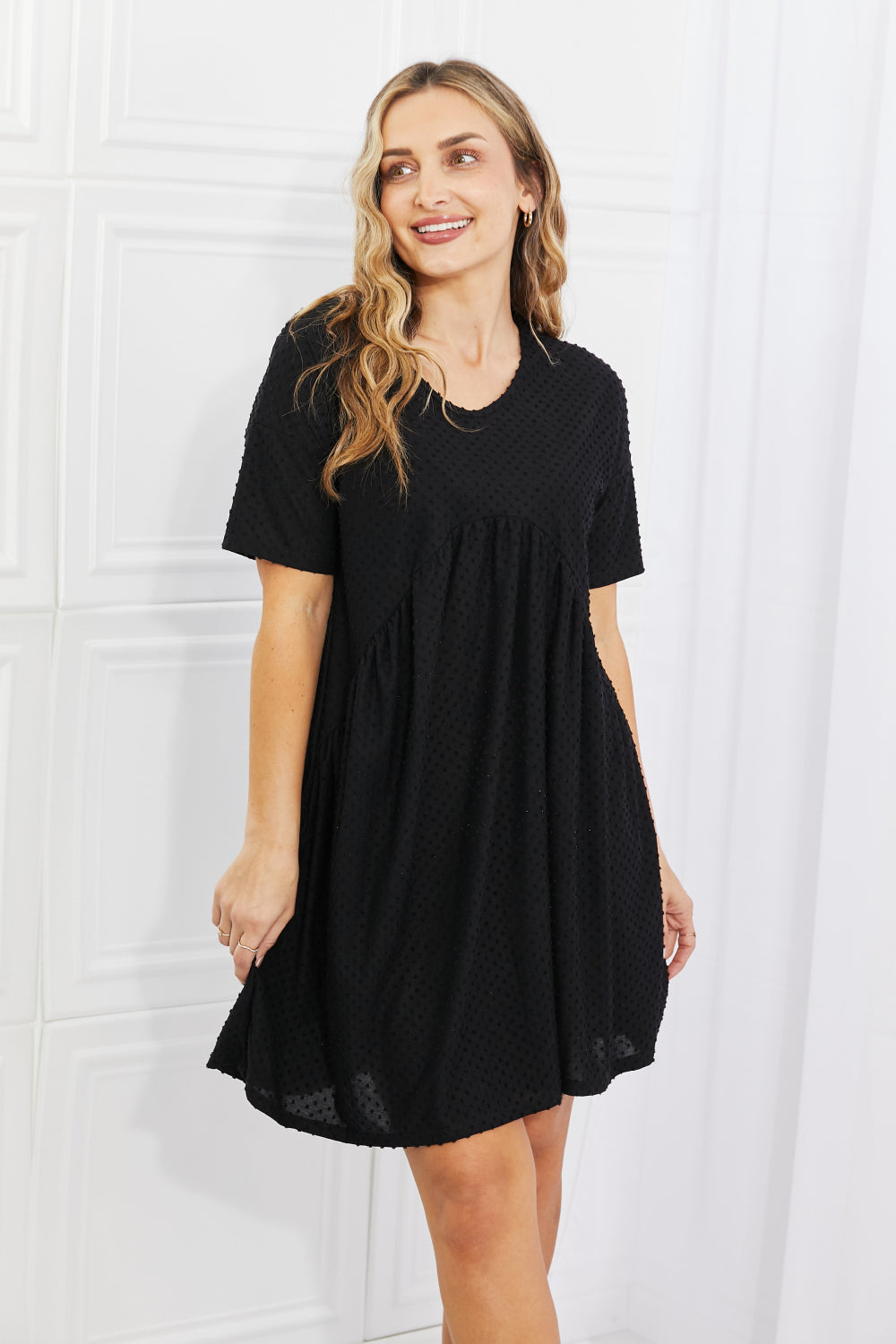 Swiss Dot Short Summer Dress in Black