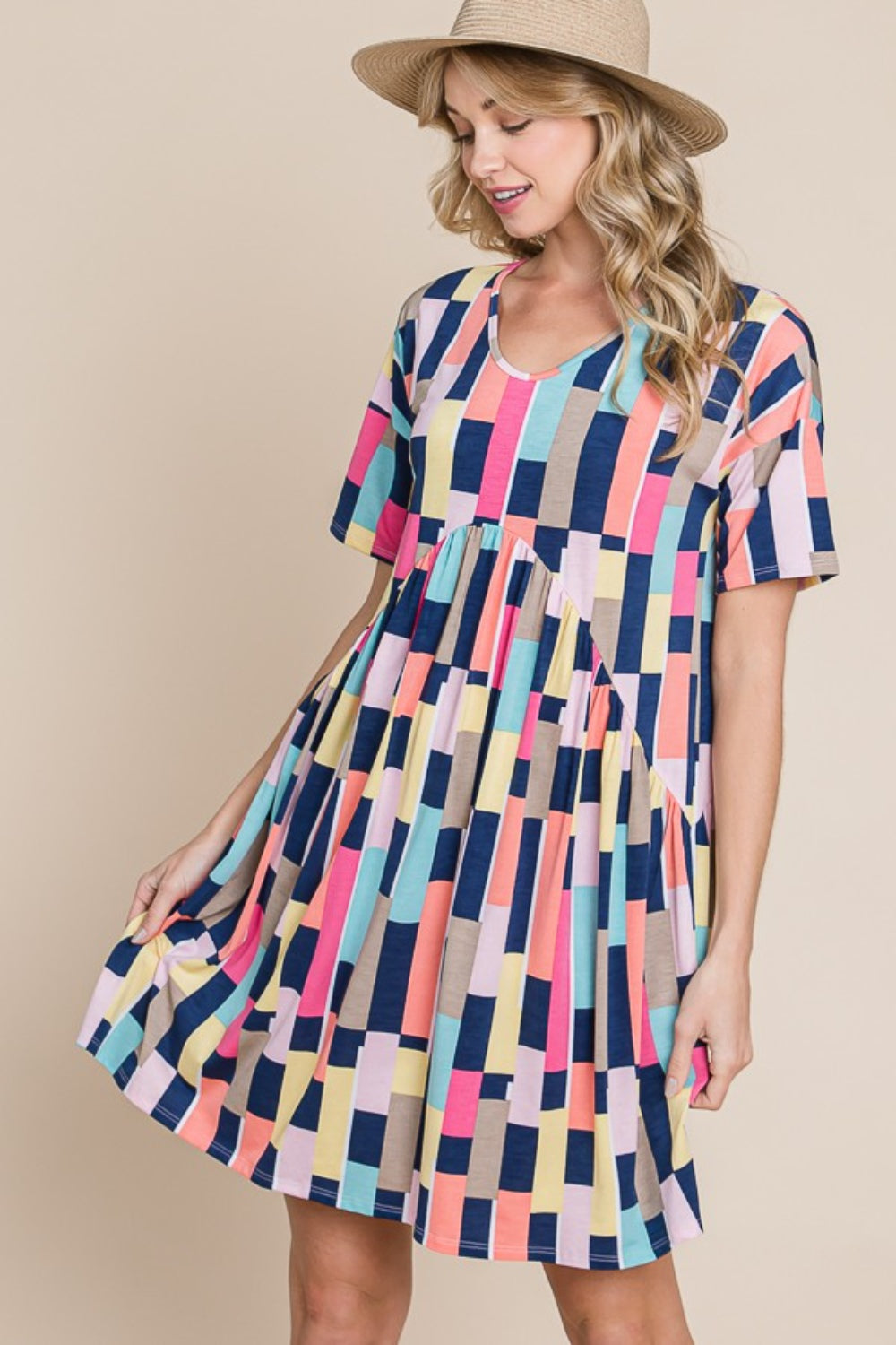 Ruched Color Block Short Dress