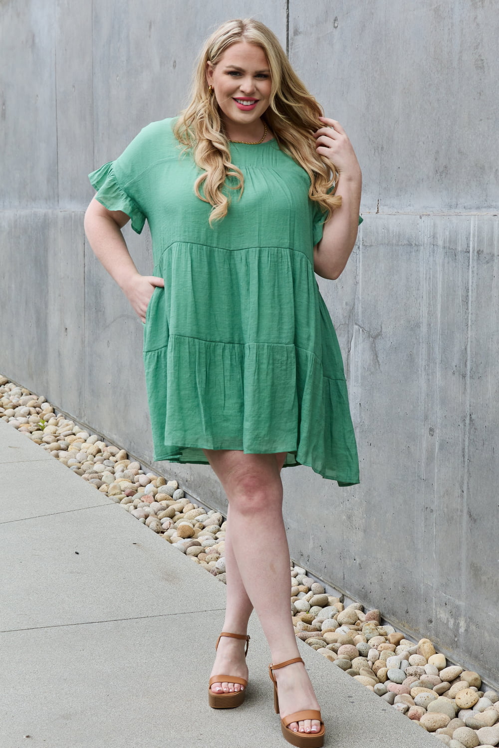 Sweet As Can Be Full Size Textured Woven Babydoll Dress