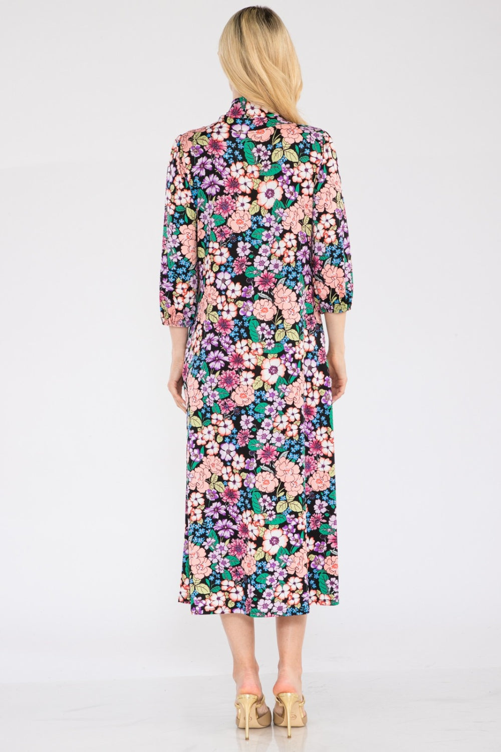 Full Size Floral Midi Dress with Bow Tied