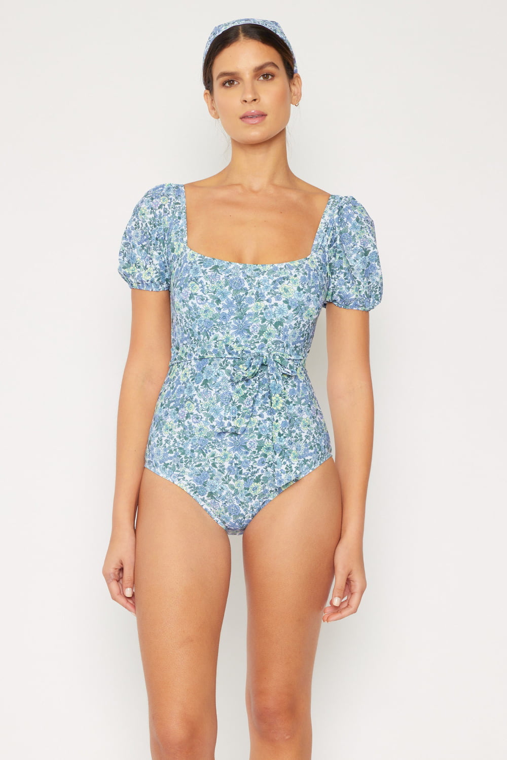 Swim Salty Air Puff Sleeve One-Piece in Blue