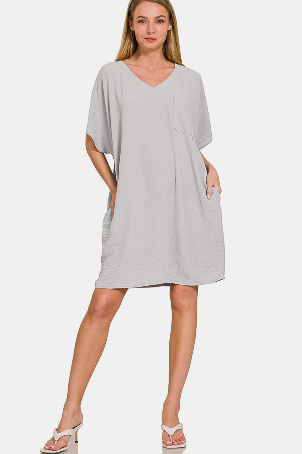 Light Gray Tee Dress with Pockets Short Dress