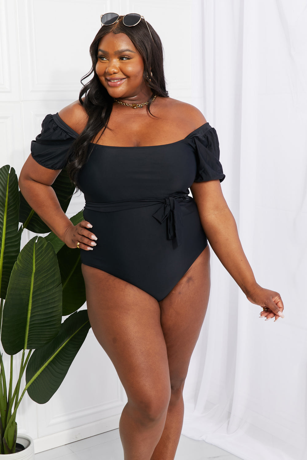 Swim Salty Air Puff Sleeve One-Piece in Black