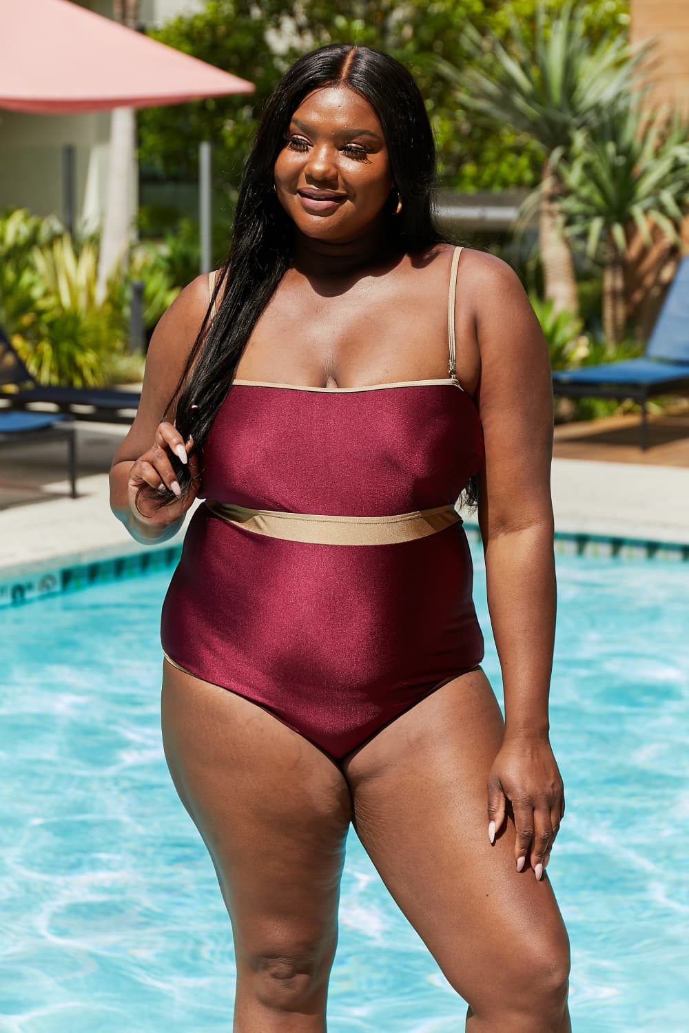 Swim Wave Break Contrast Trim One-Piece in Wine