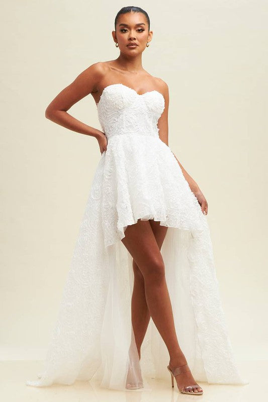 3d Rose Hi Lo Tulle White Dress