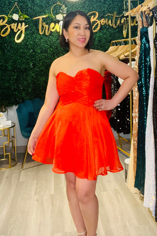 Off Shoulder Skater Orange Red Dress