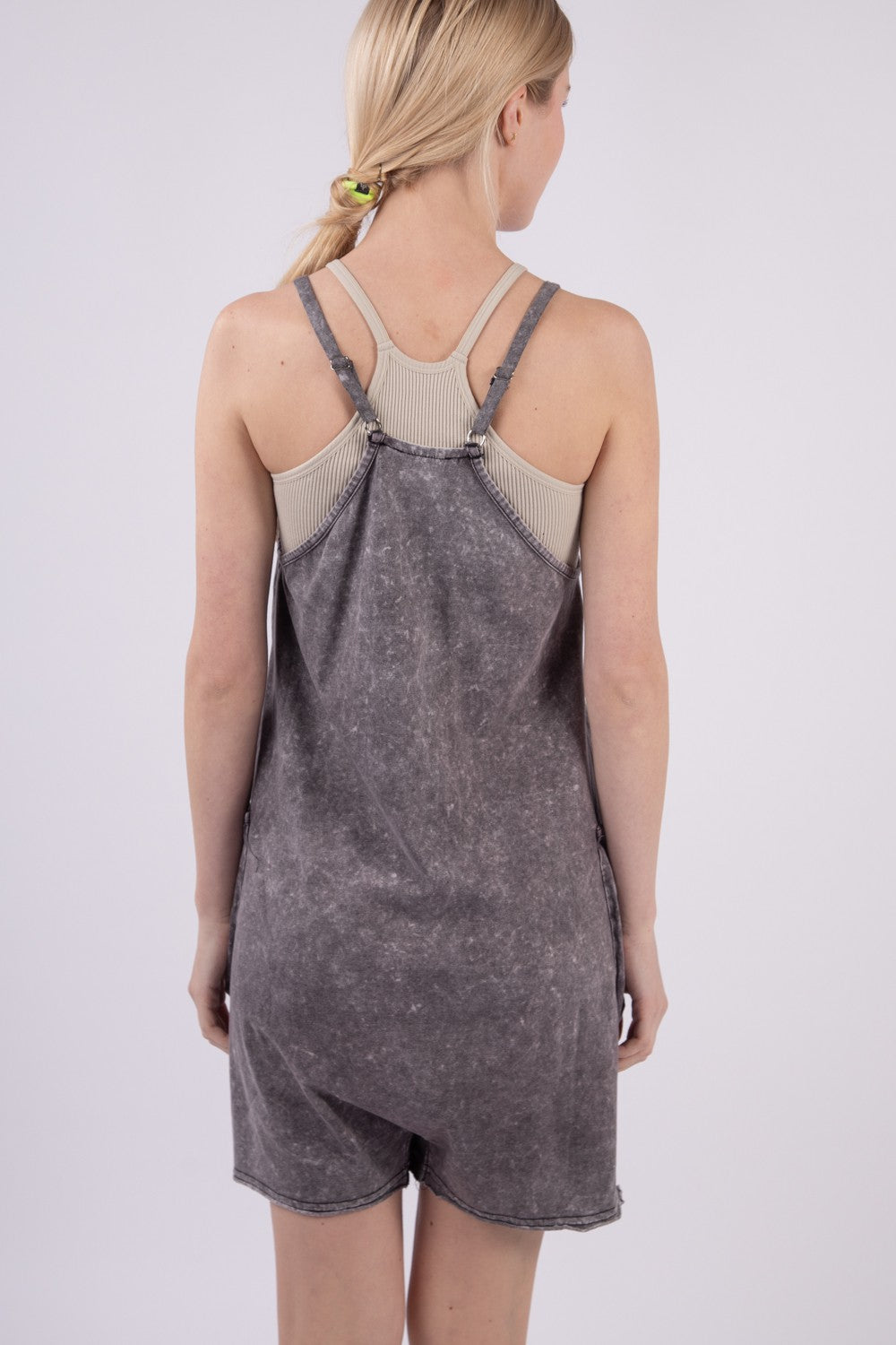 Neck Sleeveless Washed Romper