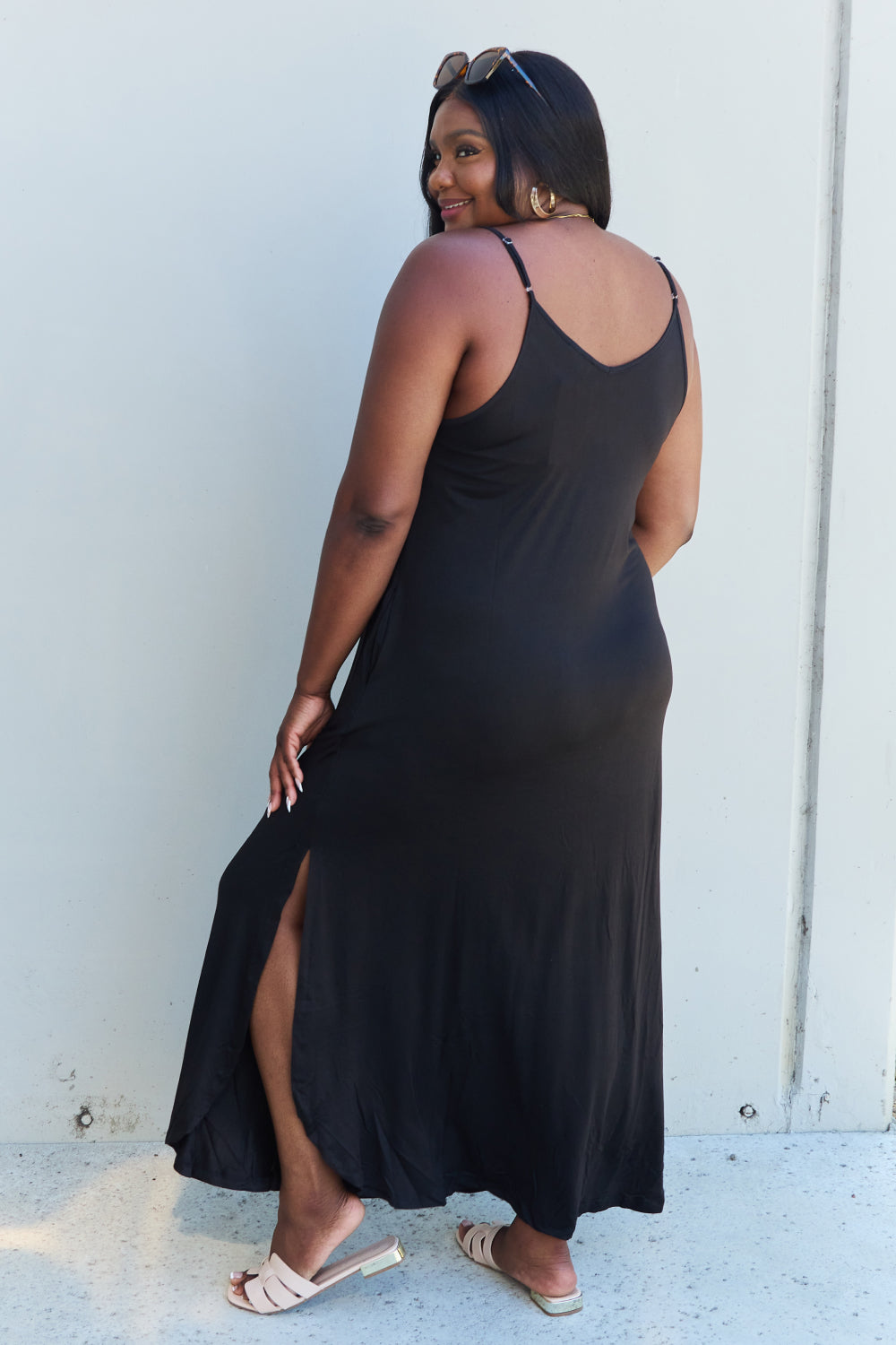 Cami Side Slit Maxi Dress in Black