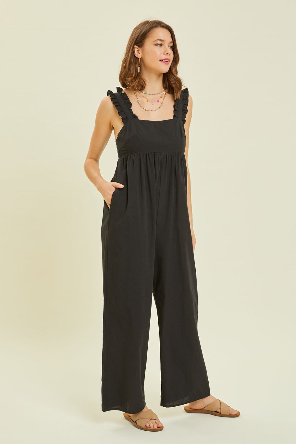 Full Size Ruffled Strap Back Tie Wide Leg Jumpsuit