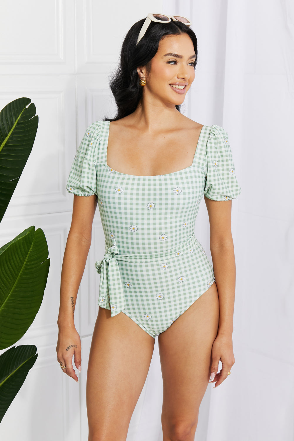 Swim Salty Air Puff Sleeve One-Piece in Sage