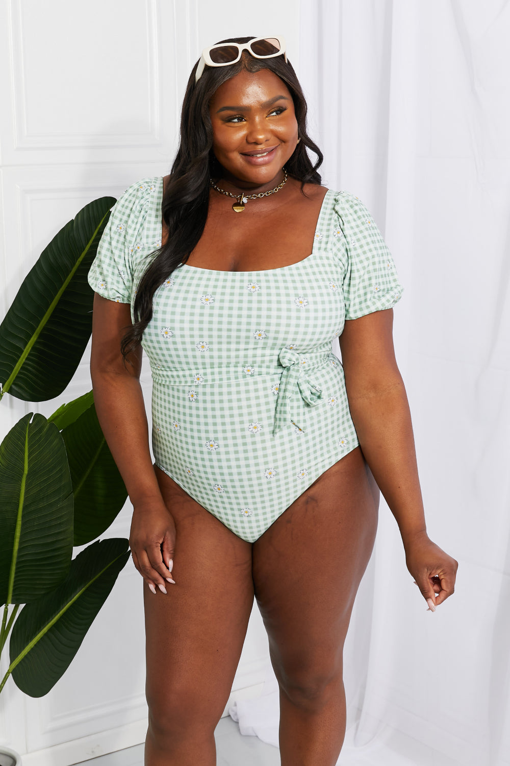 Swim Salty Air Puff Sleeve One-Piece in Sage