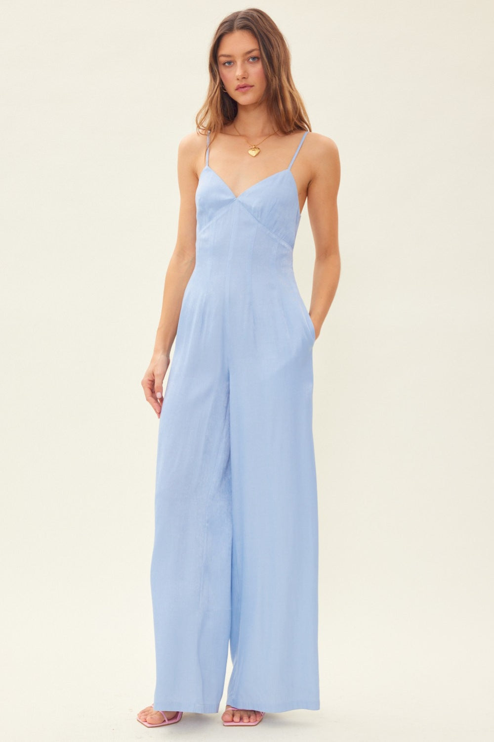 Drawstring Back Sleeveless Wide Leg Jumpsuit