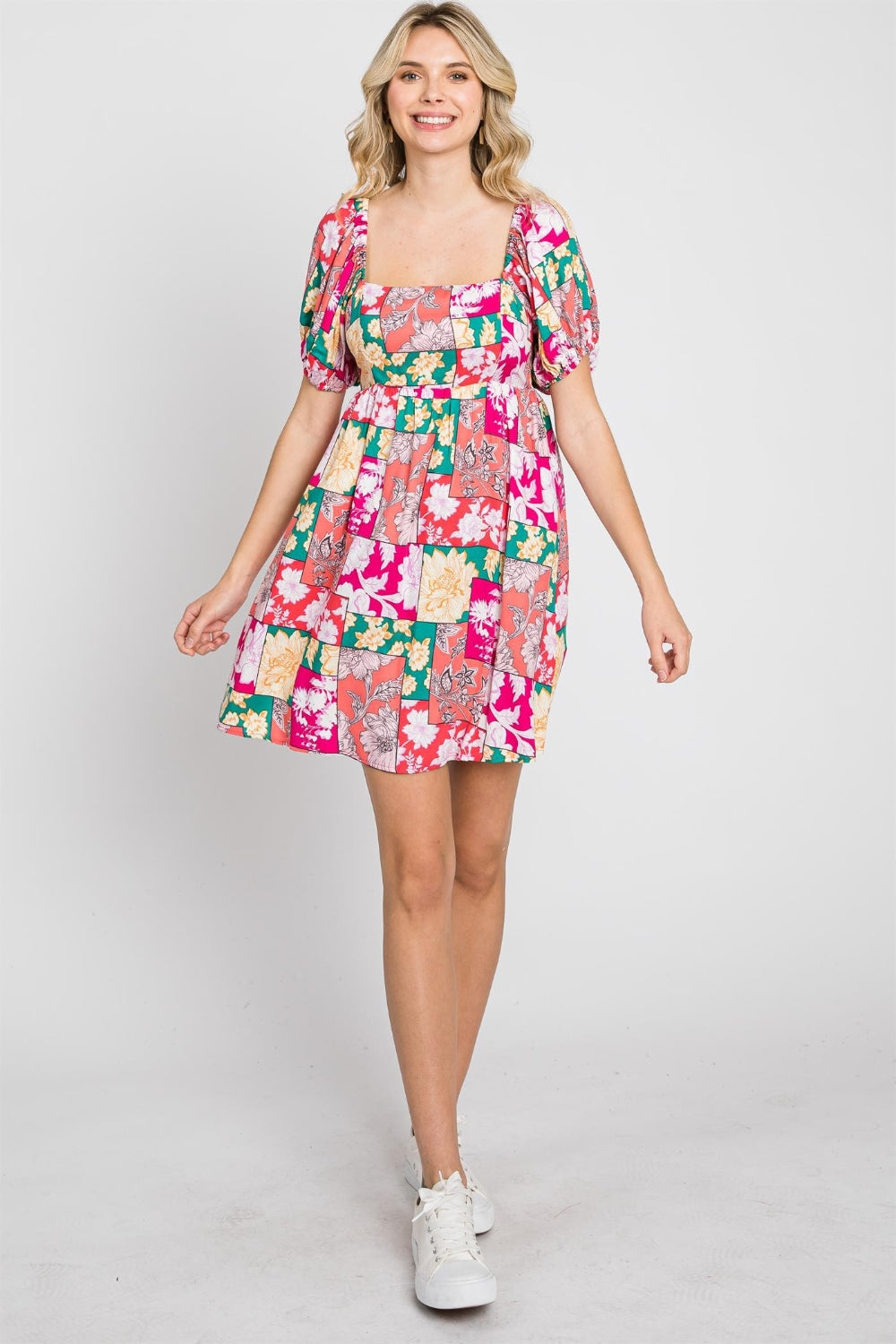 Floral Ruff Sleeve Short Dress