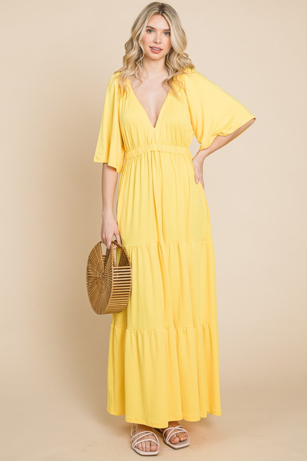 Half Sleeve Tiered Dress Lemonade