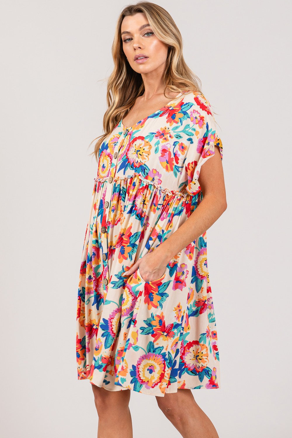 Full Size Floral Button-Down Short Dress