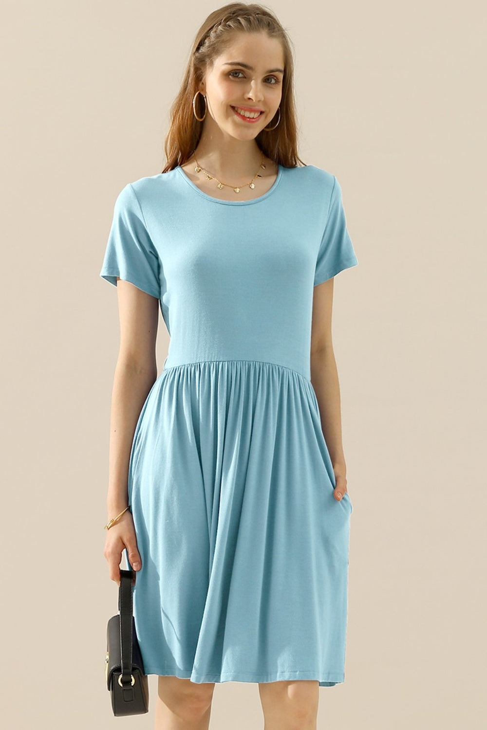 Ruched Dress with Pockets Short Dress
